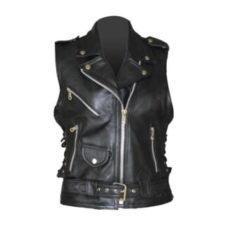 Chaleco de Piel Gruesa para Dama Estilo Rockero