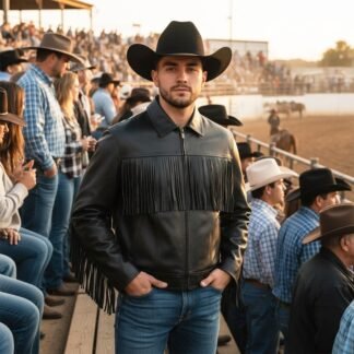 Chamarra de Piel de Borrego Con Barbas Estilo Tamaulipeco Con Cierre Cuello Deportivo Alvaro
