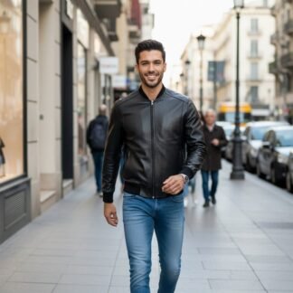 Chamarra de Piel de Borrego Para Caballero Estilo Bomber con Cardigan Bayron