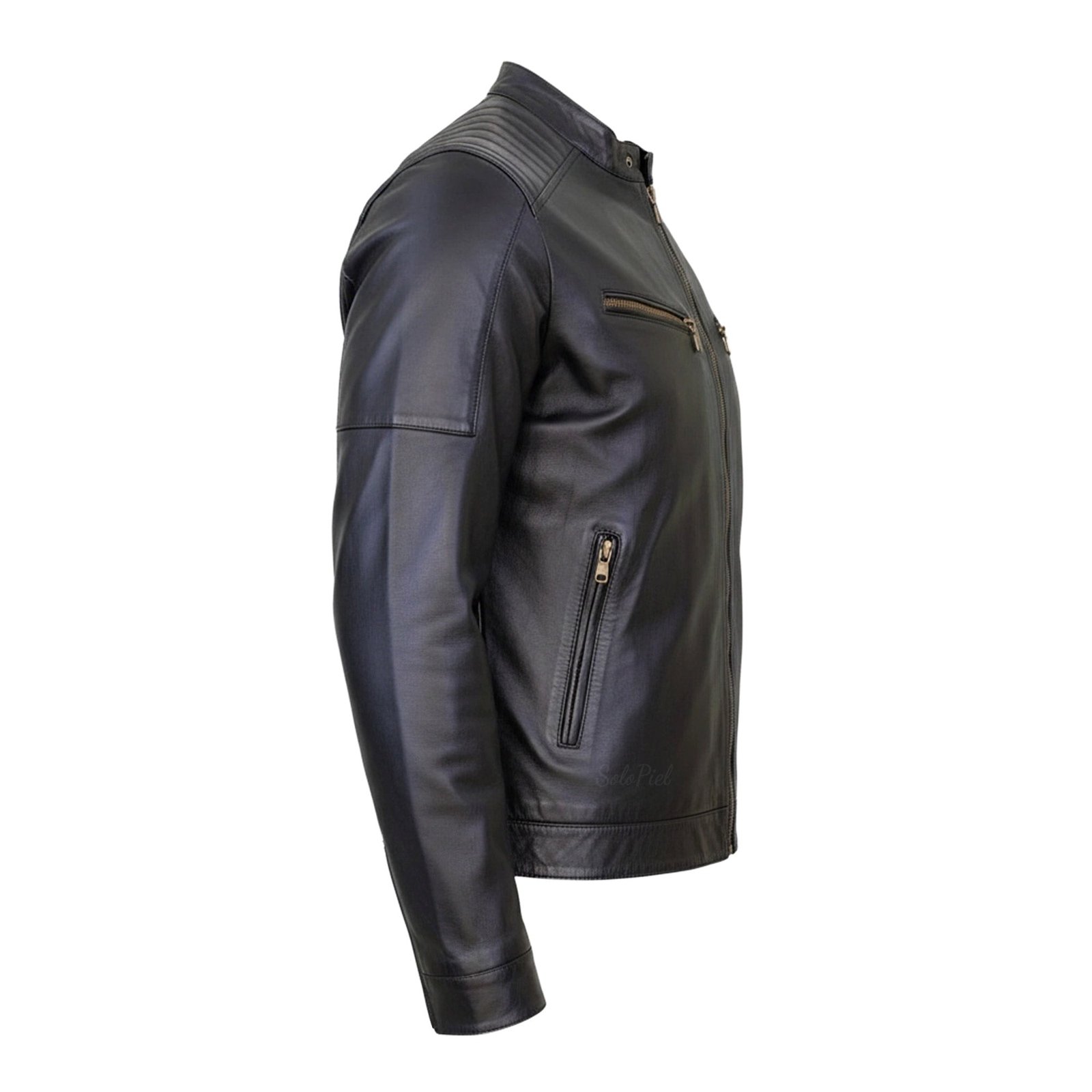 Chamarra de Piel de Borrego Para Caballero Slim Fit Corte Moderno Black - Image 2