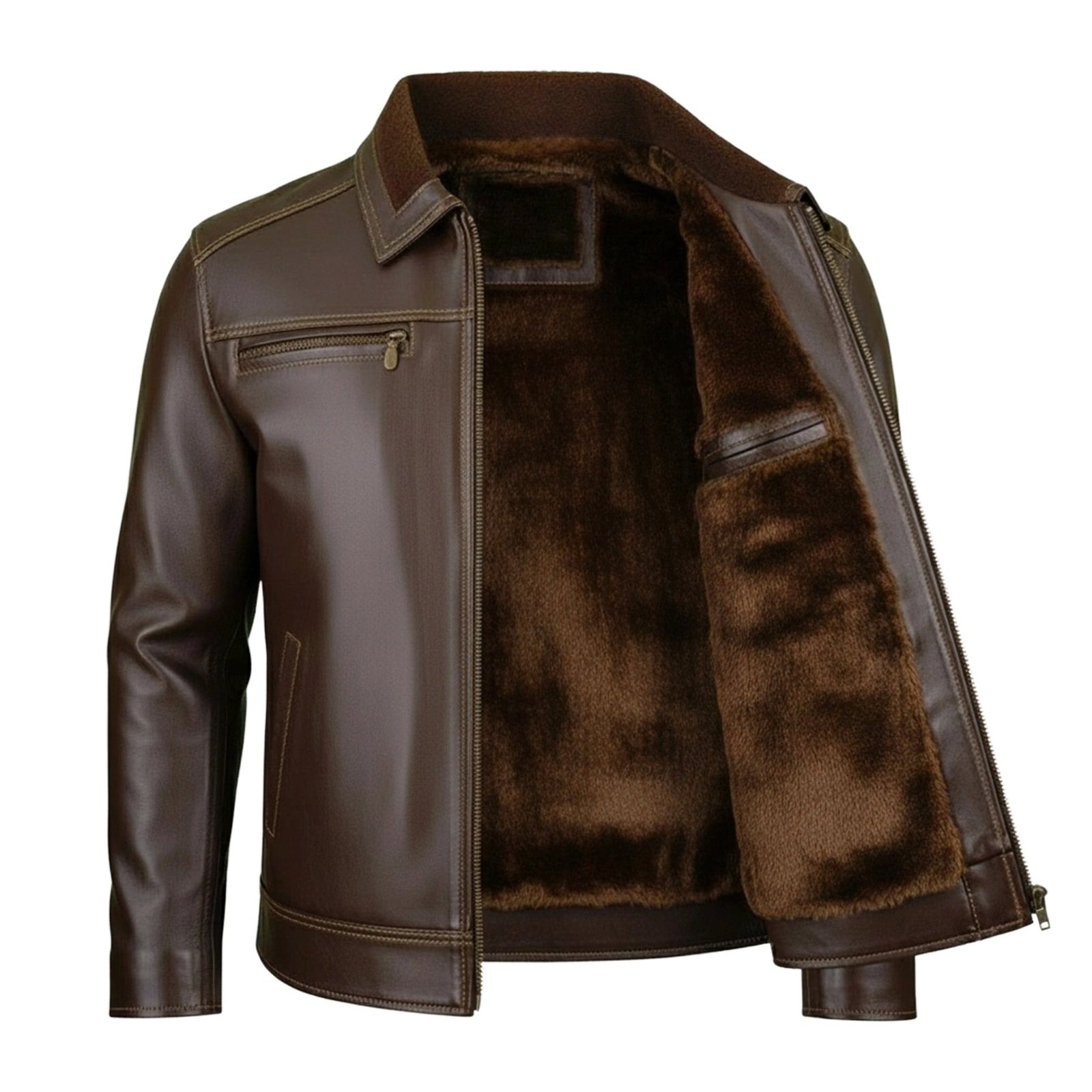 Chamarra de Piel Para Caballero con Forro de Borrega César - Image 2