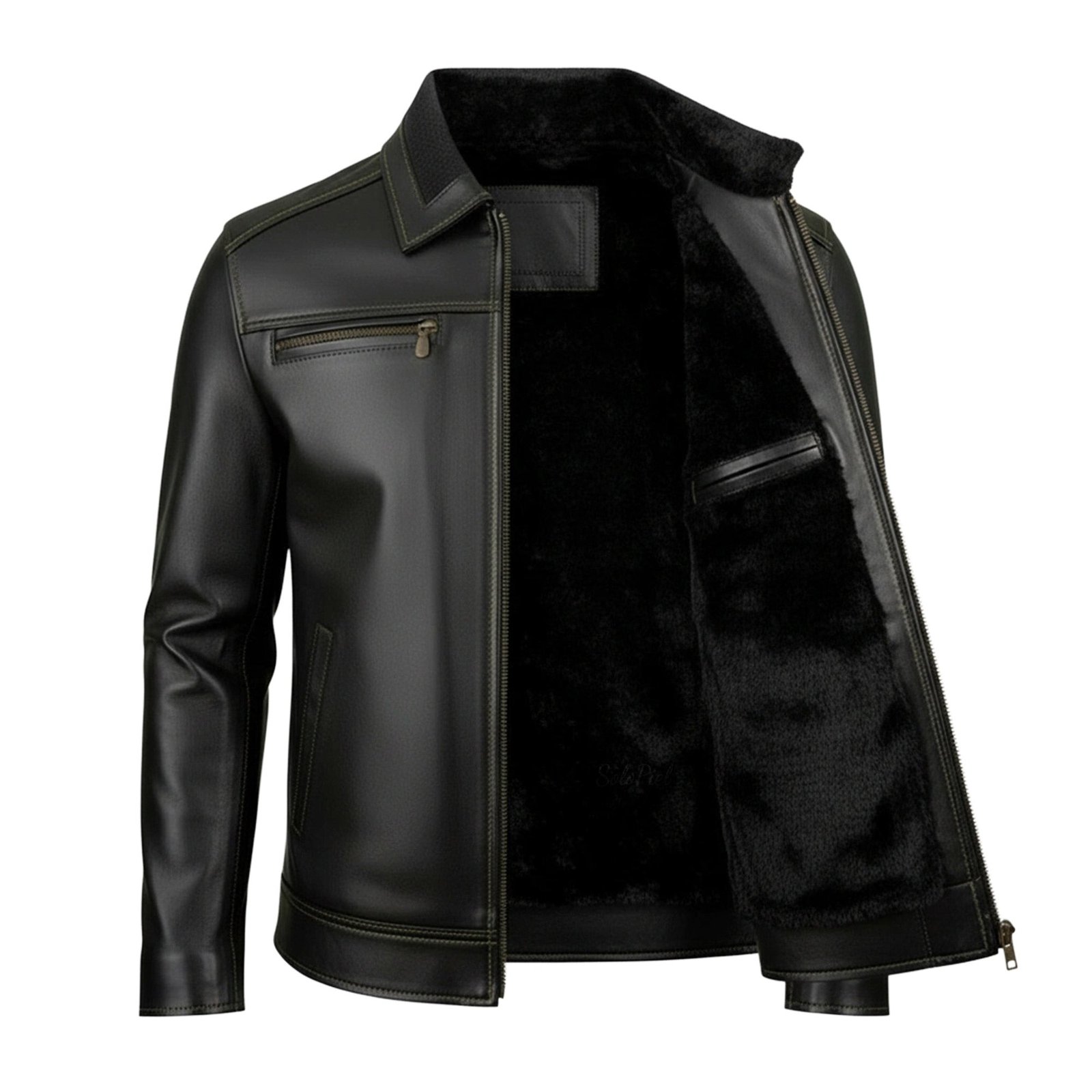 Chamarra de Piel Para Caballero con Forro de Borrega César - Image 6