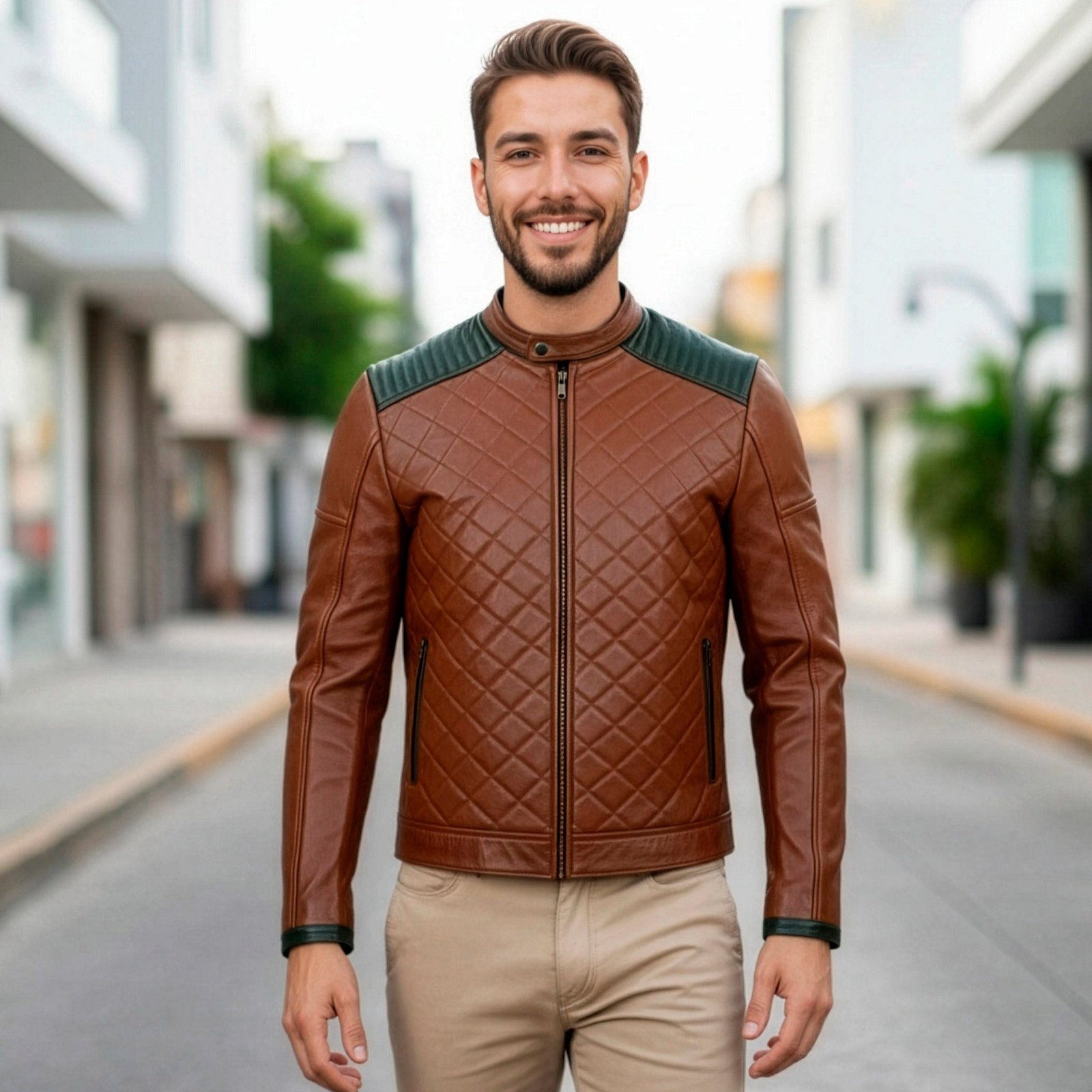 Chamarra de Piel de Borrego Capitonado Para Caballero Cuello Mao Diego - Image 2