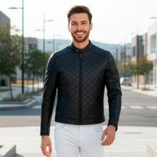 Chamarra de Piel de Borrego Capitonado Para Caballero Cuello Mao Diego