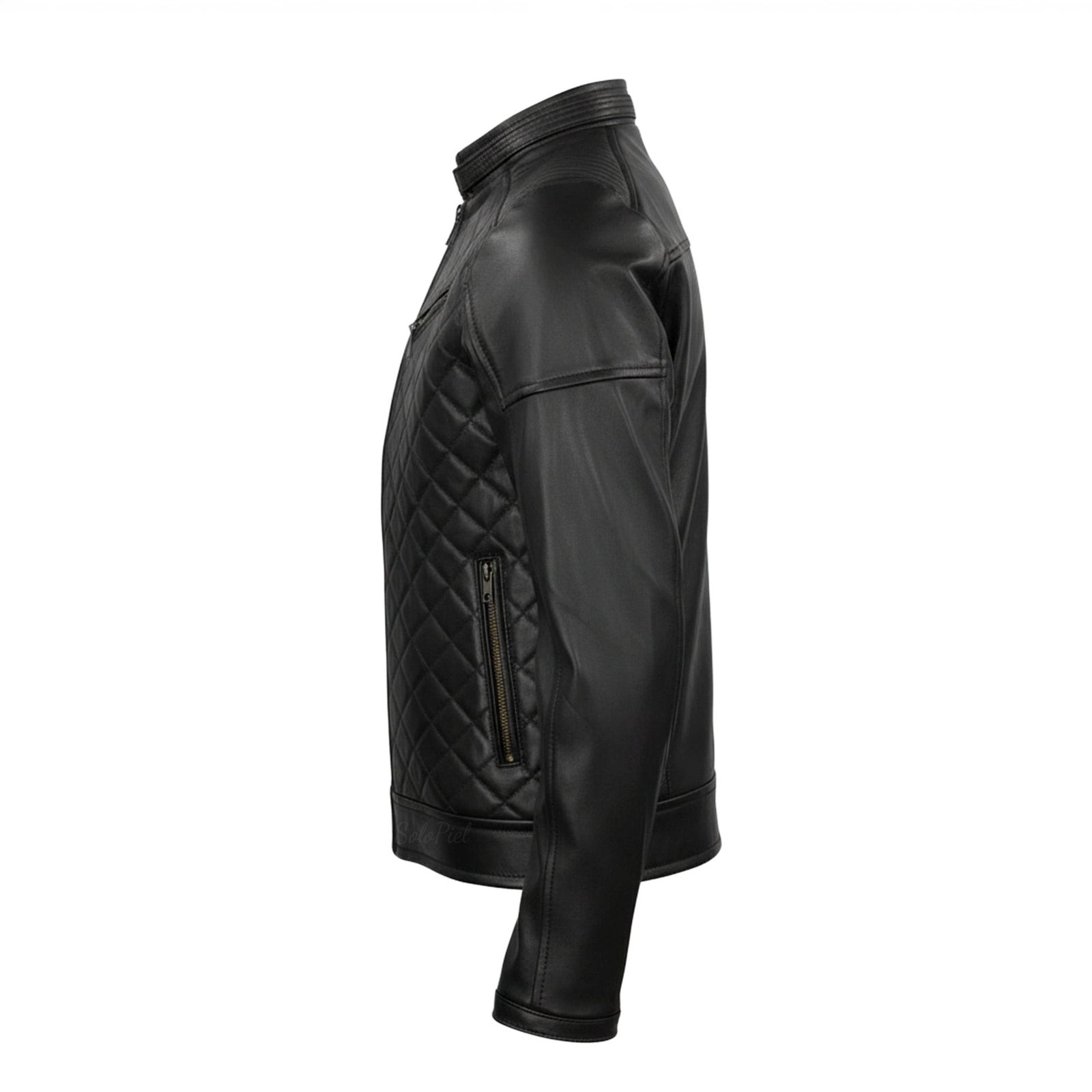 Chamarra de Piel de Borrego Capitonado Para Caballero Cuello Mao Diego - Image 5