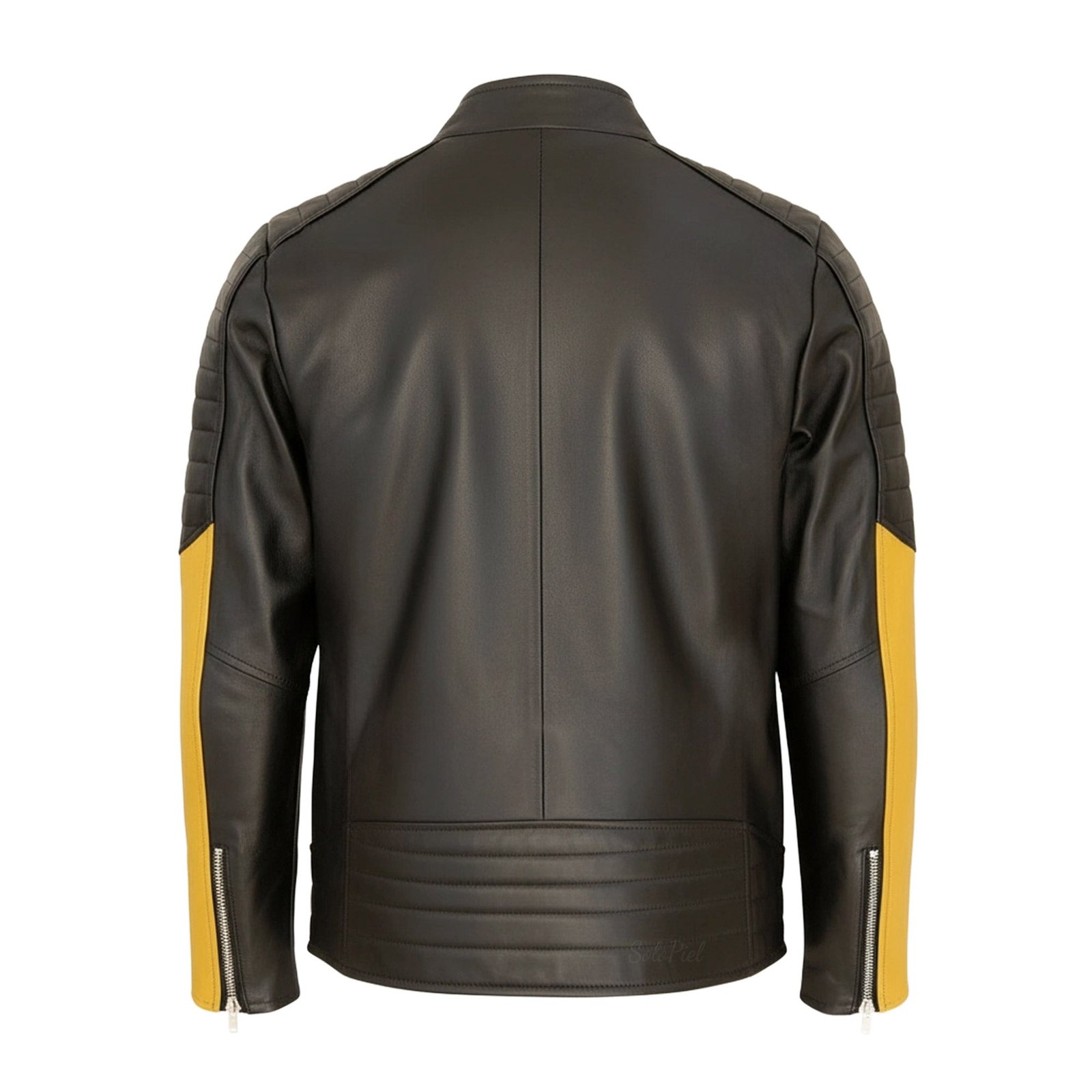 Chamarra de Piel de Borrego Para Caballero Combinada Miel con Negro Amarillo Drako - Image 8