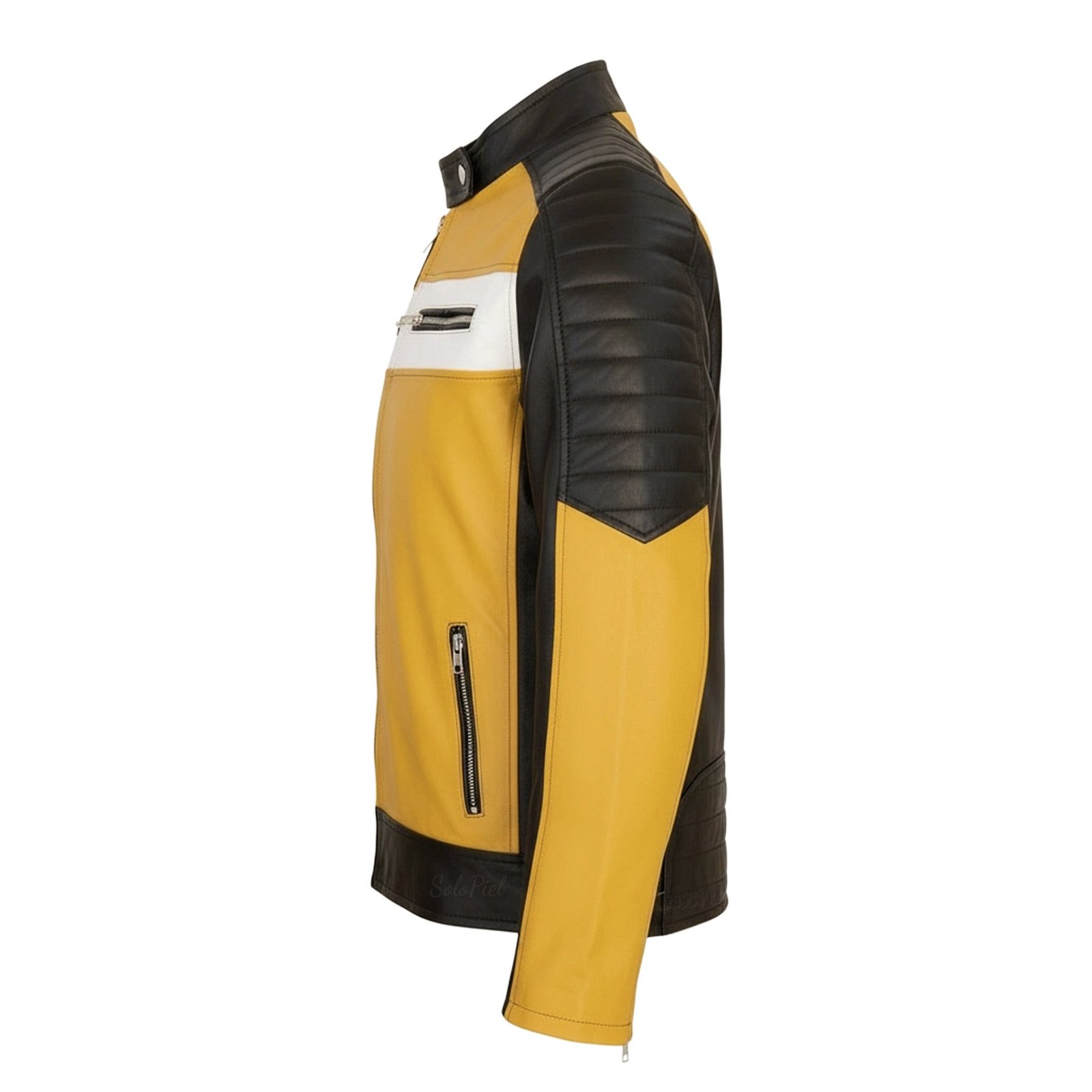 Chamarra de Piel de Borrego Para Caballero Combinada Miel con Negro Amarillo Drako - Image 7