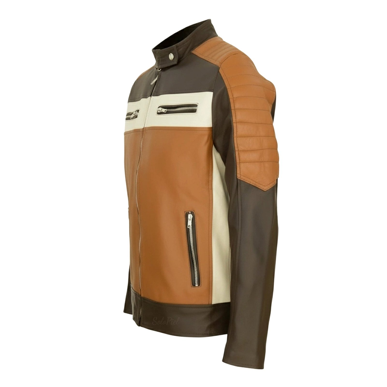 Chamarra de Piel de Borrego Para Caballero Combinada Miel con Negro Amarillo Drako - Image 6