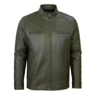 Chamarra de Piel de Borrego para Caballero Cuello Mao Slim Verde Rojo Edgar