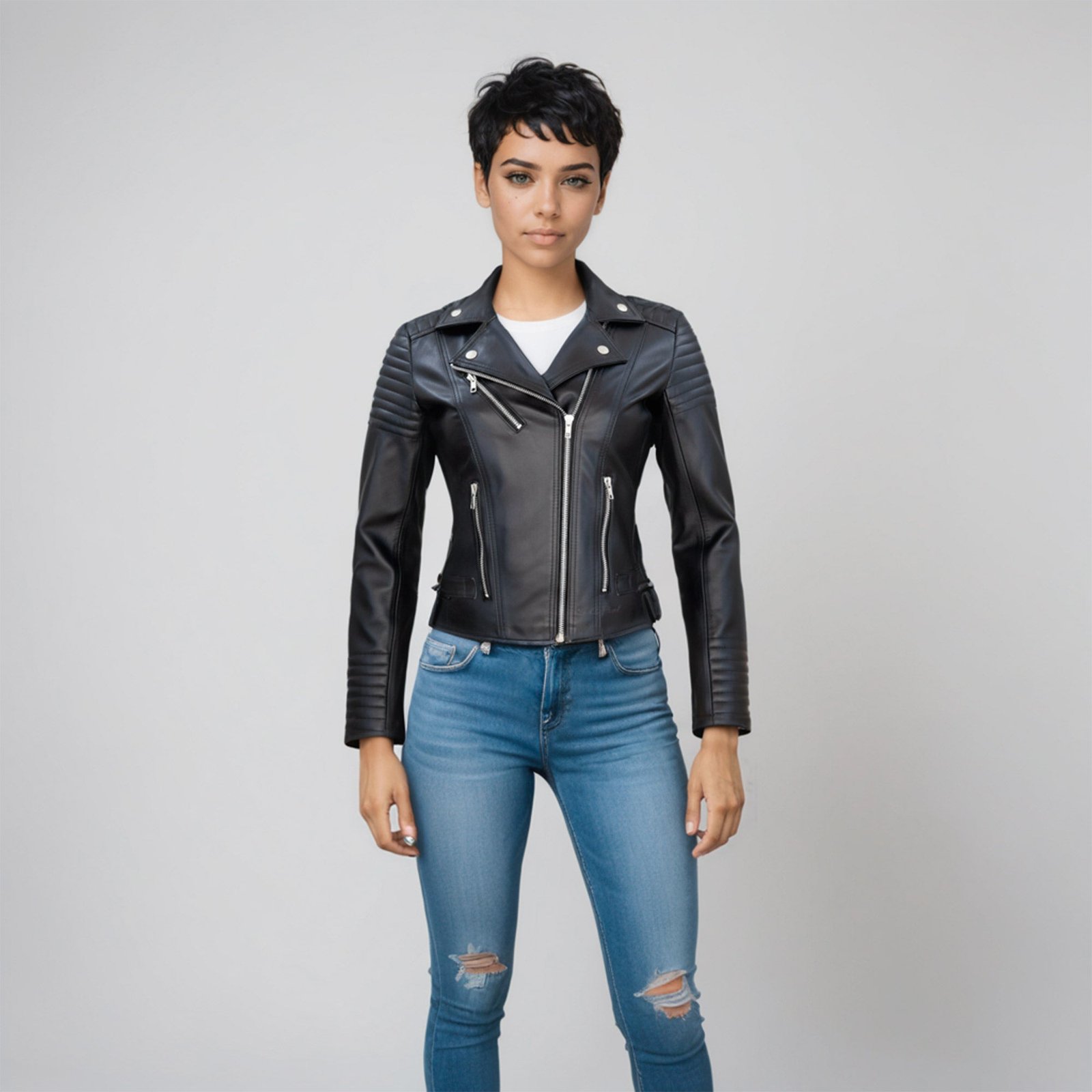 Chamarra de Piel de Borrego para Dama Torera Slim Rockera Galilea - Image 3