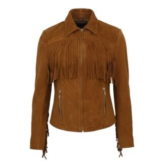 Chamarra de Piel Nobuck Para Dama Vaquera Tamaulipeca con Tiras Modelo Yaqui