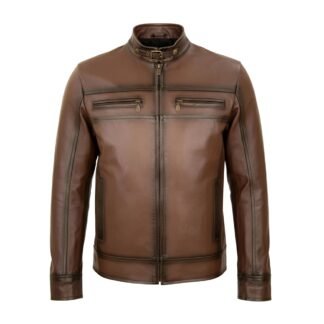 Chamarra de Piel de Borrego Para Caballero Acabado Veteado Cuello Mao Leo