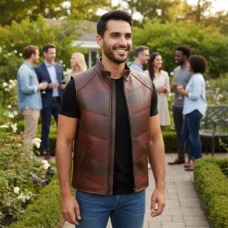 Chaleco de Piel de Borrego Acabado Jaspeado Con Cuello Mao Leonel