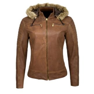 Chamarra de Piel de Borrego para Dama Con Capucha Desmontable Lucia