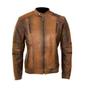 Chamarra de Piel de Borrego Veteada para Caballero Cuello Mao Slim Osiris