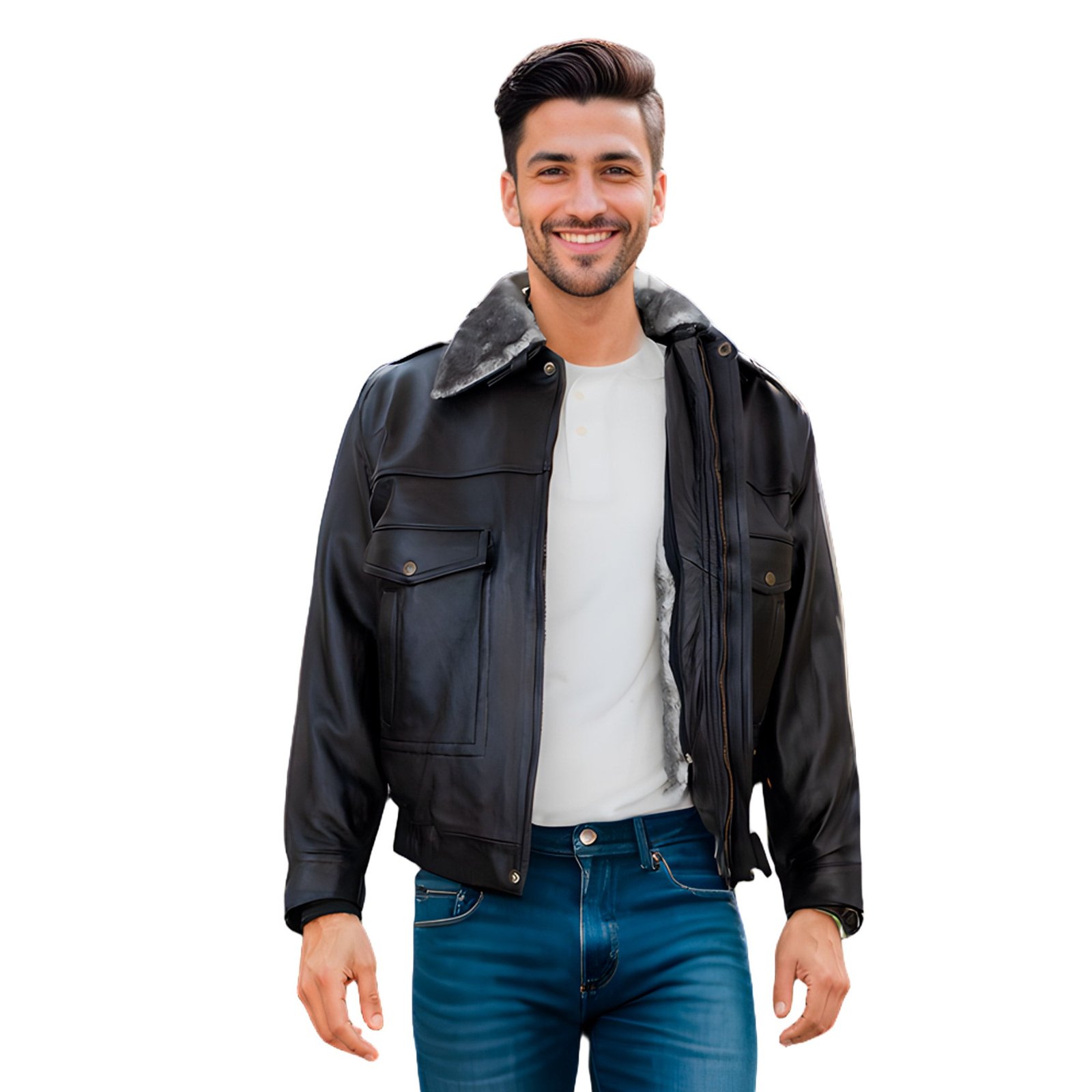 Chamarra de Piel de Borrego para Caballero Con Cuello y Forro Desmontables Piloto - Image 4
