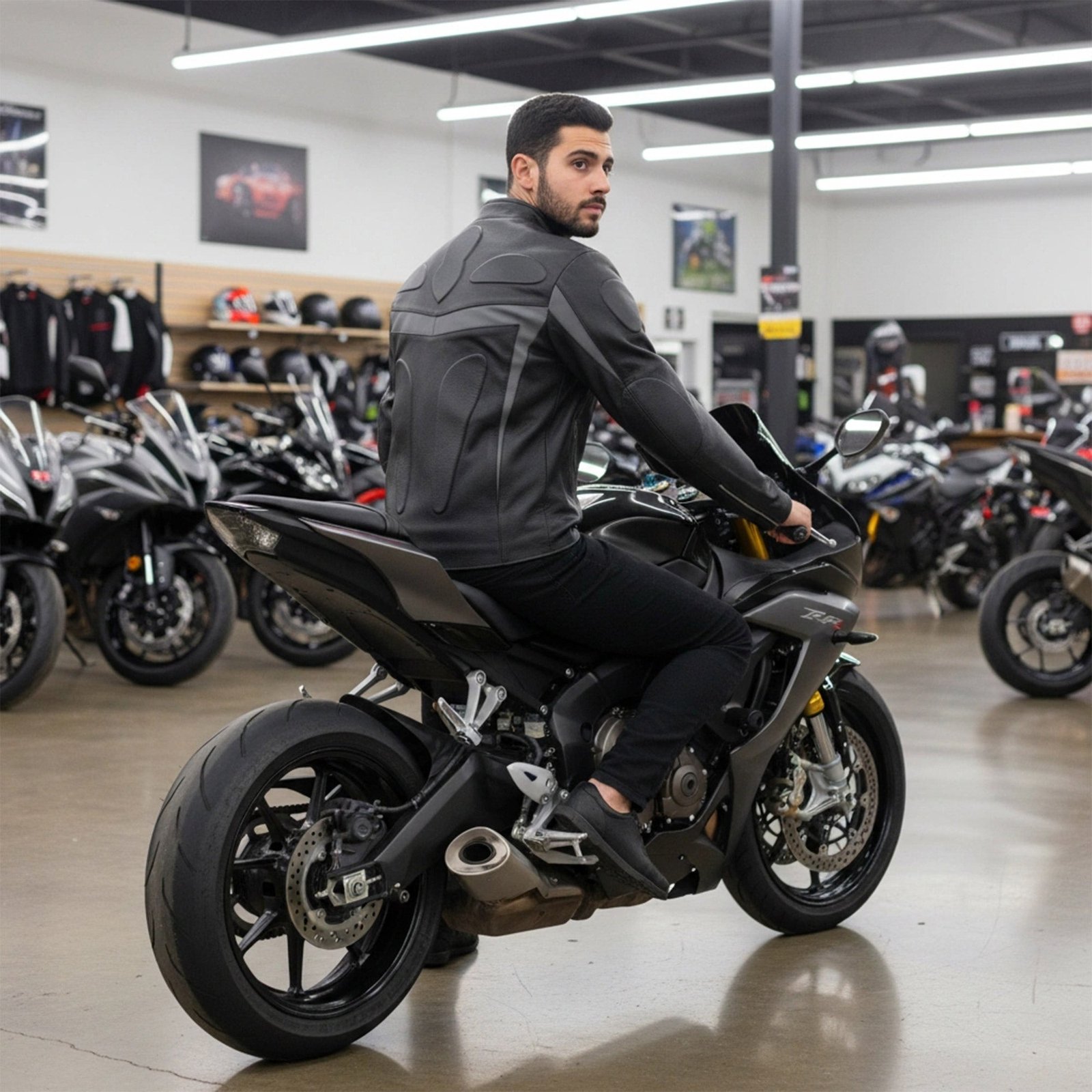 Chamarra de Piel de Res Gruesa para Caballero con Reflejantes y Protecciones Biker - Image 7