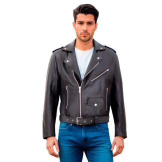 Chamarra de Piel de Res Gruesa para Caballero Estilo Rockera