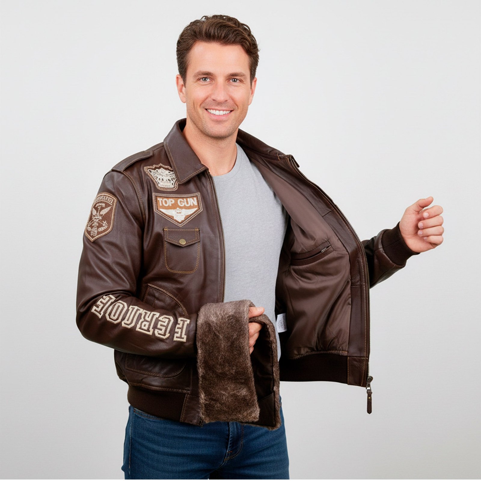 Chamarra de Piel de Borrego para Caballero Cuello Desmontable Piloto TopGun - Image 3