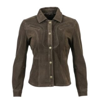 Chamarra de Piel Nobuck Para Dama Vaquera con Pedrería Modelo Valeria